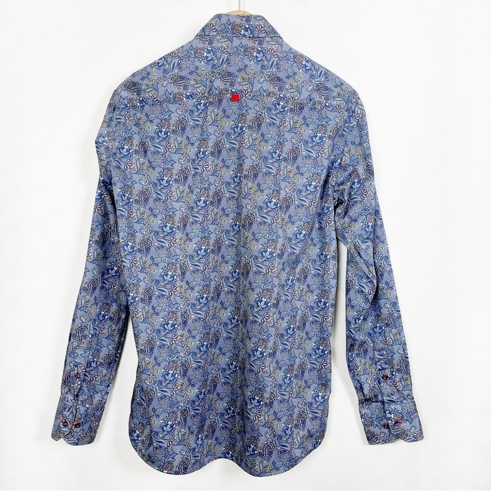 7 Downie St. Men Blue‎ Floral Paisley Dress Shirt Size Large Canadian Designer - Picture 6 of 10